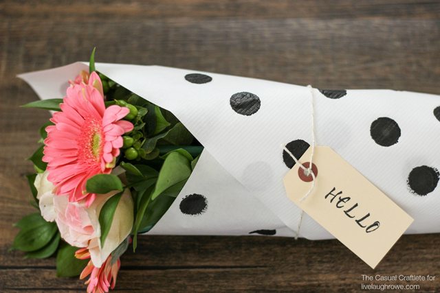 DIY Flower Bouquet with polka dot stamped paper by The Casual Craftlete for www.livelaughrowe.com