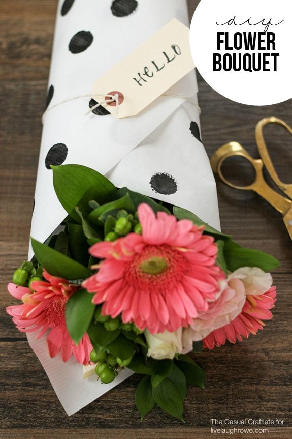 DIY Flower Bouquet with polka dot stamped paper by The Casual Craftlete for www.livelaughrowe.com