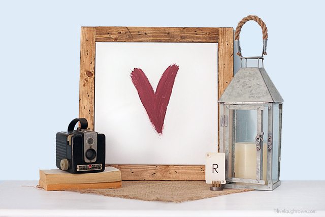 Abstract Heart Art and DIY Rustic Frame.  Great project for holiday decor or for wedding and anniversary gifts!  www.livelaughrowe.com