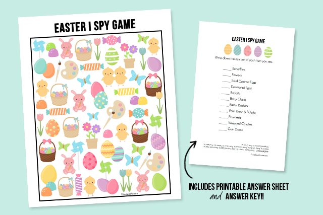 The perfect way to entertain the kids this Easter! This sweet Easter I Spy Printable comes with an answer sheet and answer key too! Print yours at livelaughrowe.com #easter #ispy #printable