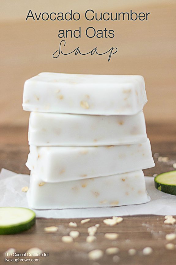 This Avocado Cucumber and Oats Soap Recipe is a glycerin soap that is very easy to make and leaves your skin feeling soft!  www.livelaughrowe.com #soap