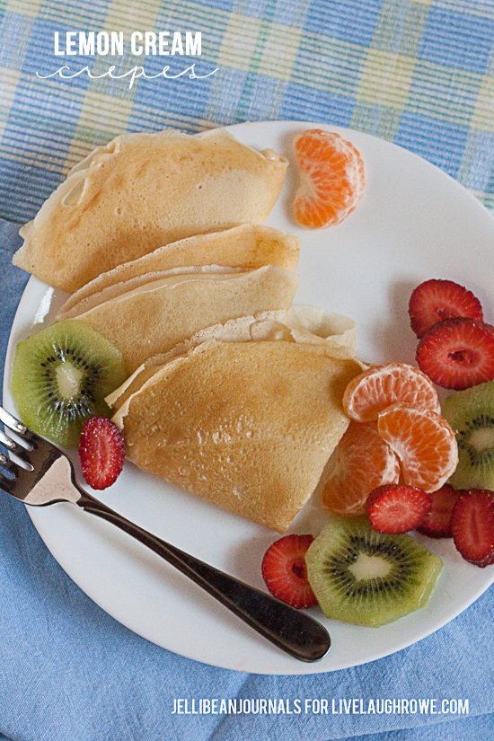 Breakfast is served!  Delicious Lemon Cream Crepes.  Recipe by Jelli Bean Journals for livelaughrowe.com #crepes #breakfast