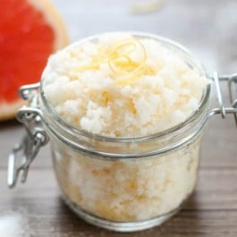 All Natural Coconut Grapefruit Sugar Scrub with Labels makes a great gift found on livelaughrowe.com