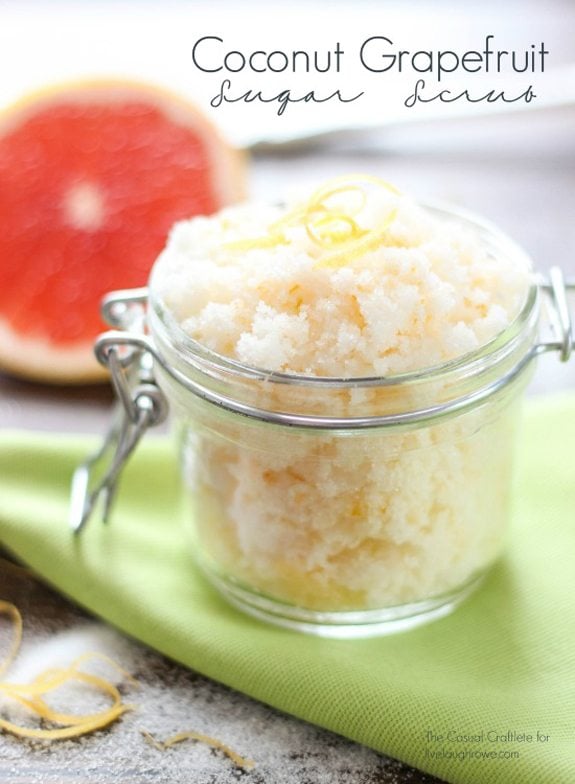 Coconut Grapefruit Sugar Scrub - a refreshing scrub that leaves your skin soft.  Recipe at  livelaughrowe.com