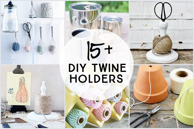 Over 15 DIY Twine Holders to inspire you! Great inspiration for handmade gifts and craft room organization! www.livelaughrowe.com