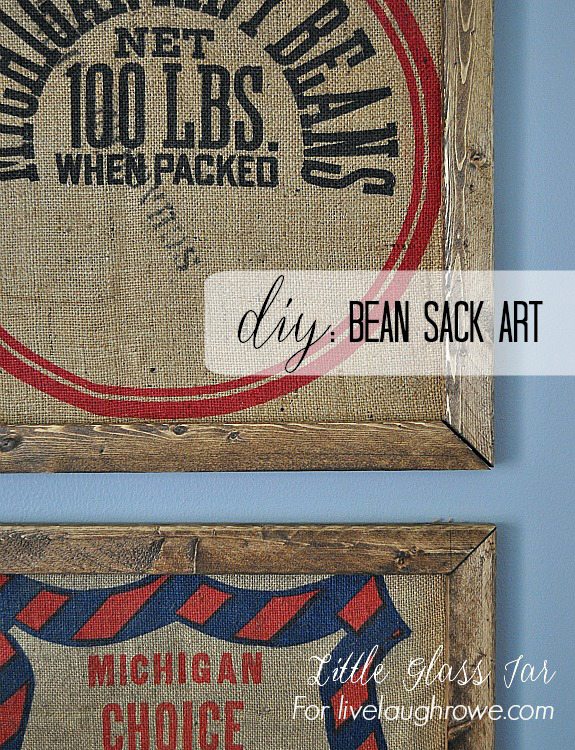 Create a rustic masterpiece with this DIY Bean Sack Art by Little Glass Jar for livelaughrowe.com