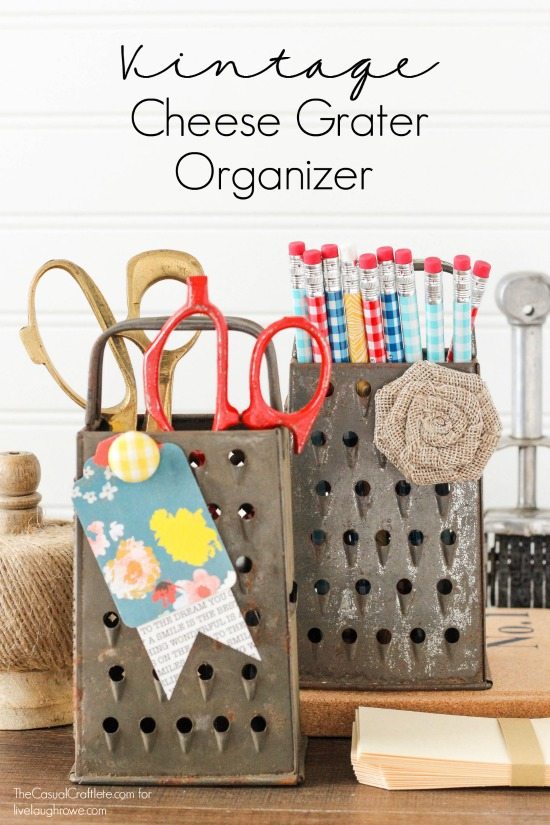 Vintage Cheese Graters make great storage for office and craft supplies!  livelaughrowe.com