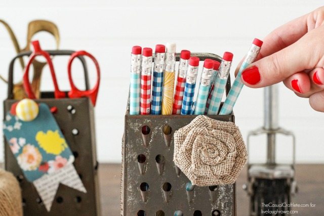 Vintage Cheese Graters make great storage for office and craft supplies! livelaughrowe.com