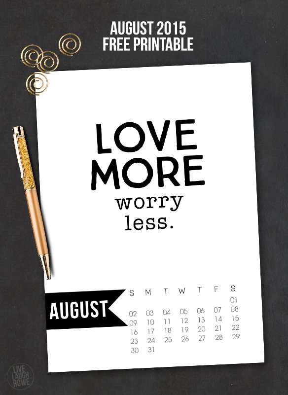 August 15 Calendar Free Printable