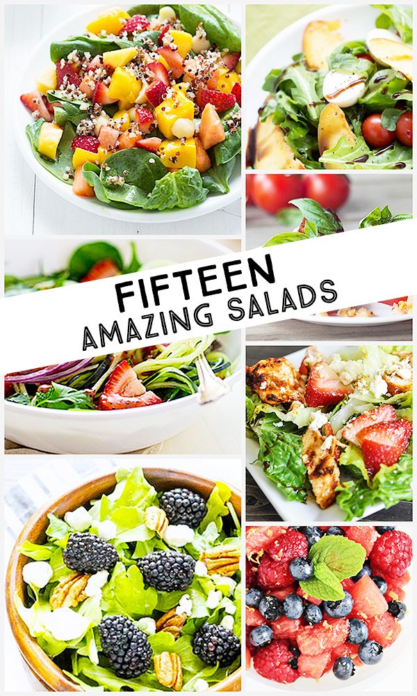 15 Delicious and Amazing Salads to serve up this summer!  I don't know about you, but salads are a staple during hot temperatures.