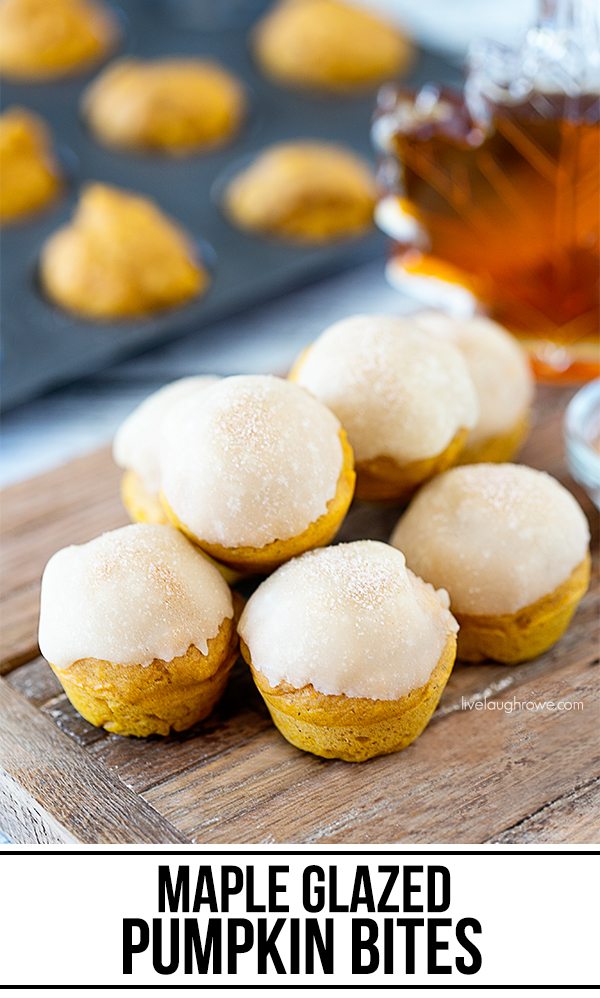 Delicious Maple Glazed Pumpkin Bites -- and little muffins mean we can have more with less guilt, right? livelaughrowe.com