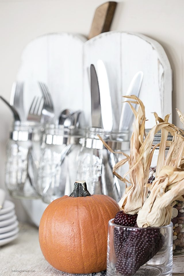 Rustic Pumpkin with Mason Jars -- a perfect addition to your seasonal decor and entertaining! livelaughrowe.com