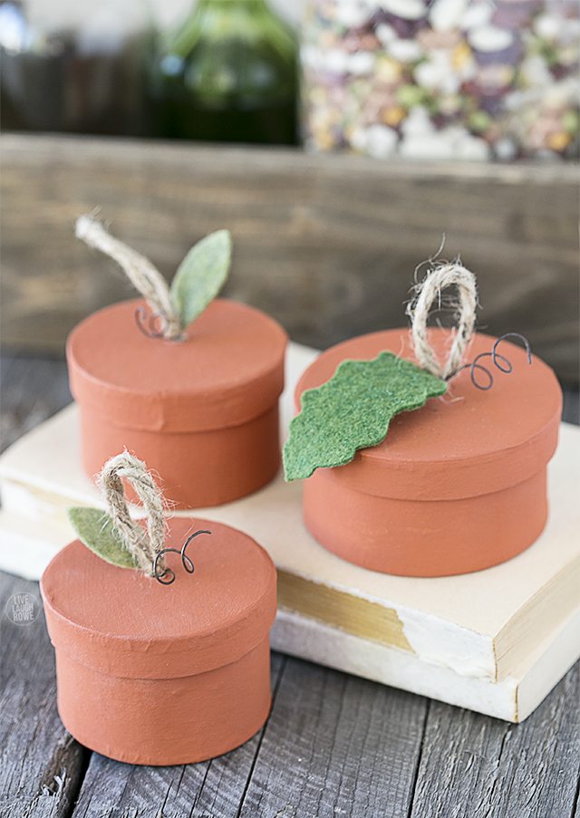 Turn an ordinary paper mache box into one of these adorable Pumpkin Treat Boxes! livelaughrowe.com