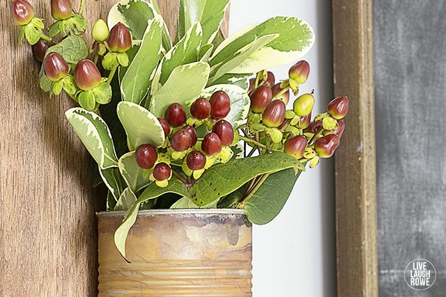 DIY Rustic Wooden Stocking with attached tin can to display a festive floral arrangement! Perfect addition to your rustic holiday decor. livelaughrowe.com