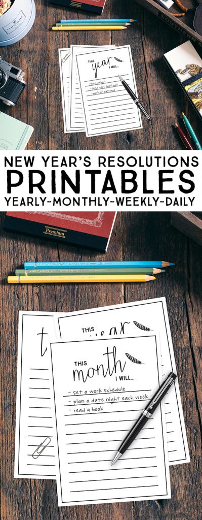 Awesome New Year's Resolutions Printables. Whether you like to set goals yearly, monthly, weekly or daily -- these printables have you covered! livelaughrowe.com