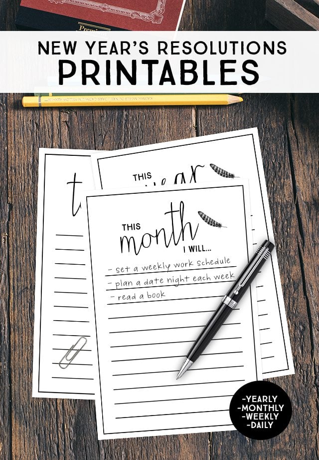 New Year's Resolutions Printables. Whether you like to set goals yearly, monthly, weekly or daily -- these printables have you covered! livelaughrowe.com