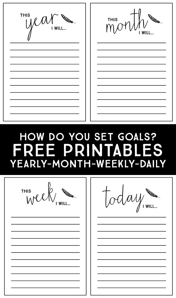 Awesome New Year's Resolutions Printables. Whether you like to set goals yearly, monthly, weekly or daily -- these printables have you covered! livelaughrowe.com