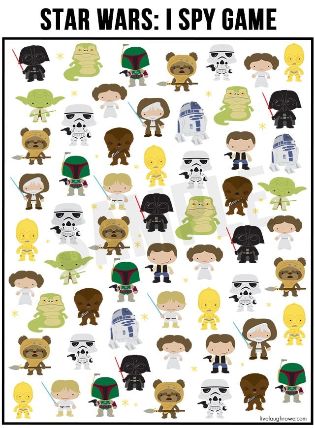 Snatch up this fun and FREE Star Wars Game! I Spy Star Wars Printable. May the force be with you! livelaughrowe.com