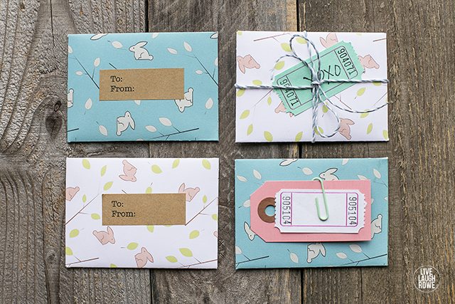 Adorable printable gift card holders for Easter! Embellish with washi tape, gift tags and more. Add coins for the kiddos too. livelaughrowe.com