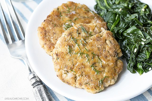 Easy Salmon Patties using canned salmon with a Dill Butter sauce. livelaughrowe.com