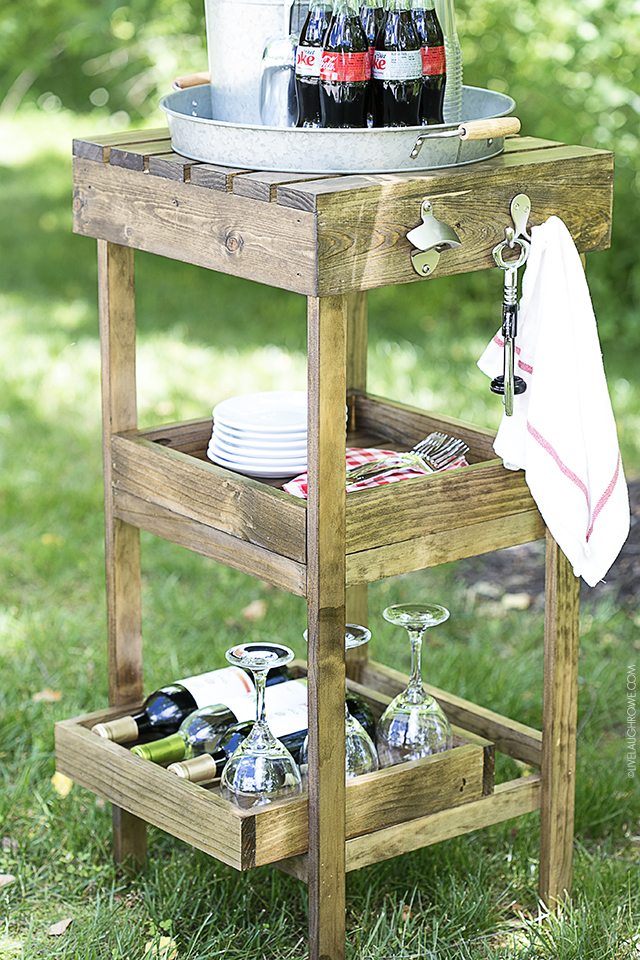 DIY Drink Station for your summer entertaining! I love that the shelves can be removed and used as trays too! Full tutorial (with pictures) at livelaughrowe.com