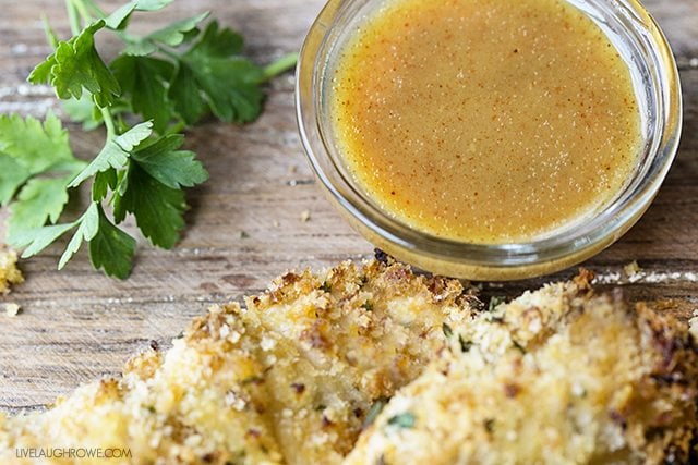 These baked Honey Mustard Chicken Tenders will please both children and adults. Serve with a simple salad or vegetable. An easy Weight Watchers recipe with delicious flavor. livelaughrowe.com