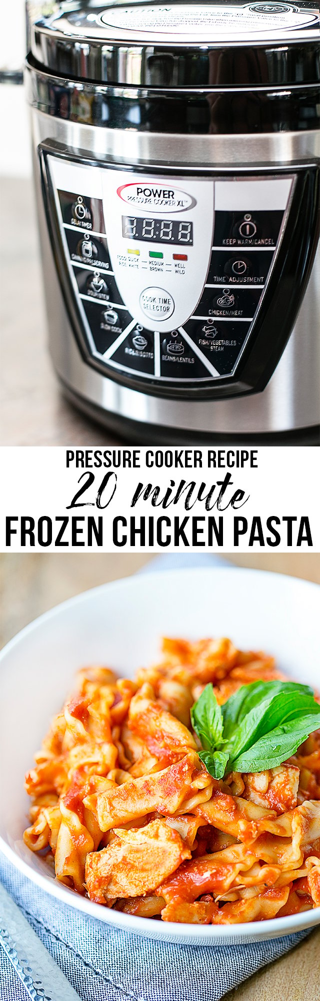 Fantastic and easy pressure cooker recipe! This 20 minute Frozen Chicken Pasta is a must-try. livelaughrowe.com