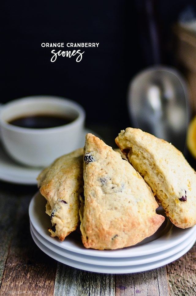 Paired with coffee or tea, these Orange Cranberry Scones are perfect for breakfast or an afternoon snack. livelaughrowe.com