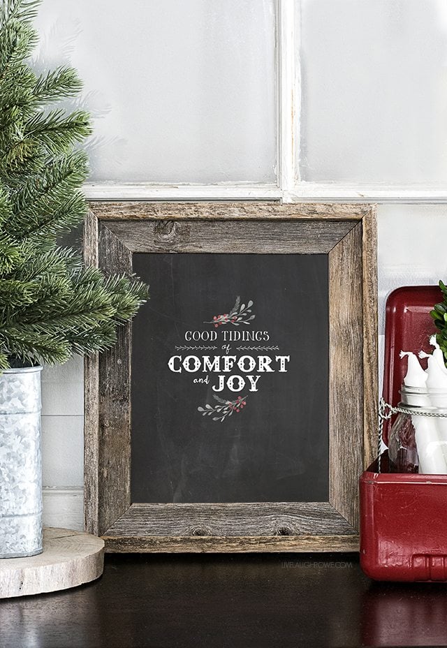 "Good tidings of comfort and joy!" Be sure to print a copy of this beautiful Christmas Chalkboard Printable. livelaughrowe.com