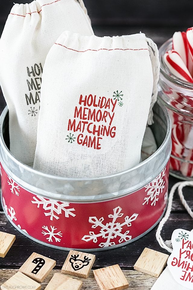A fun Holiday Memory Matching Game using festive wooden scrabble tiles! Great stocking stuffer idea for the kids. livelaughrowe.com