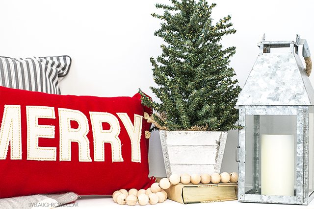 Beautiful and Simple Holiday Farmhouse Entryway -- loving the white and red with hints of gray. livelaughrowe.com