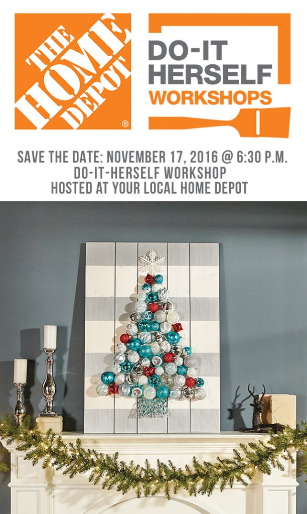 Sign up today for the November 2016 DIH Workshop at your local Home Depot and make this Holiday Ornament Display. www.livelaughrowe.com #DIHWorkshop