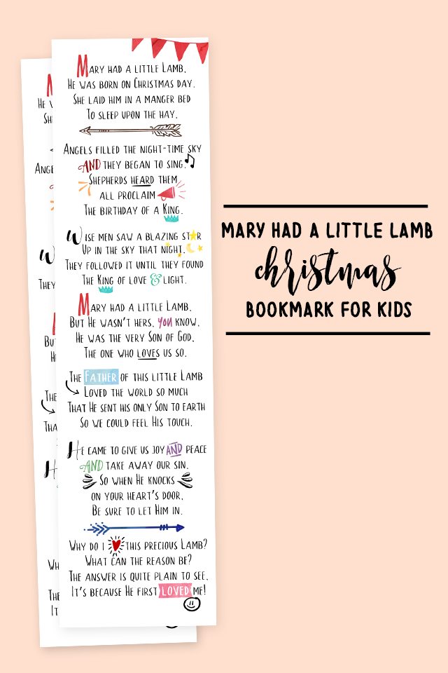 Darling Mary Had a Little Lamb Printable Bookmarks for Kids! The perfect addition for the books your gifting to the kids in your life. livelaughrowe.com