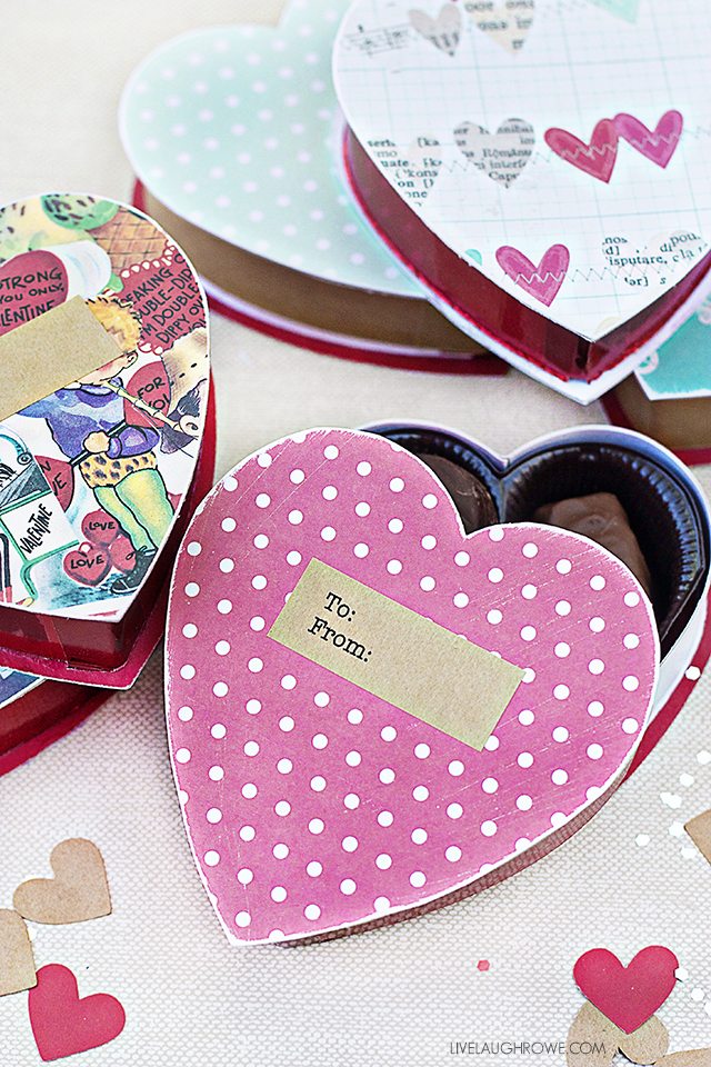 Sweet DIY Valentine Gift Box. Convert a chocolate box into a great gift box, party in a box or a love note! www.livelaughrowe.com