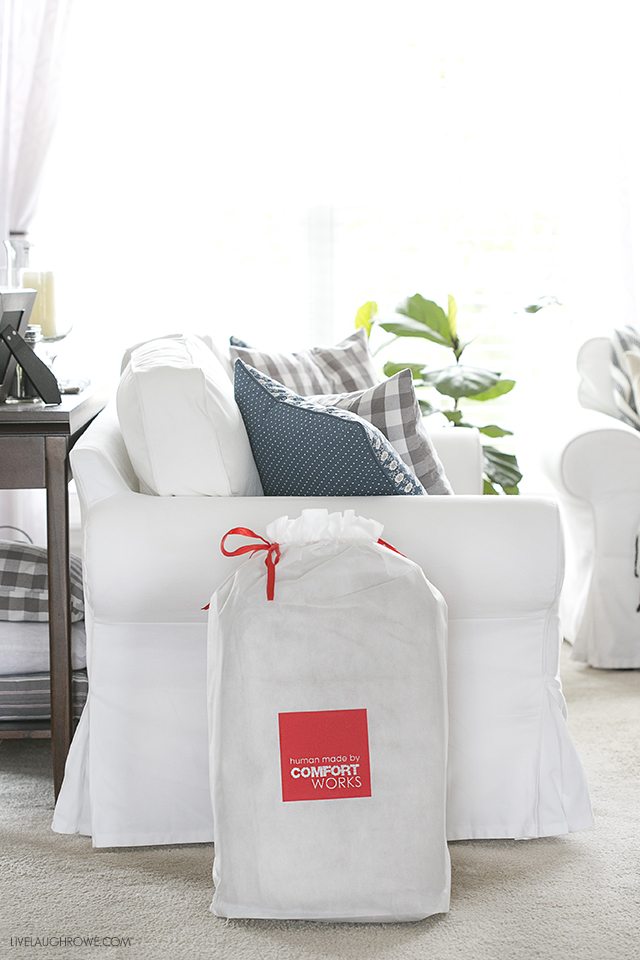 Custom slipcovers that are durable, washable and pet friendly! They add a warmth to this cozy space as well. livelaughrowe.com
