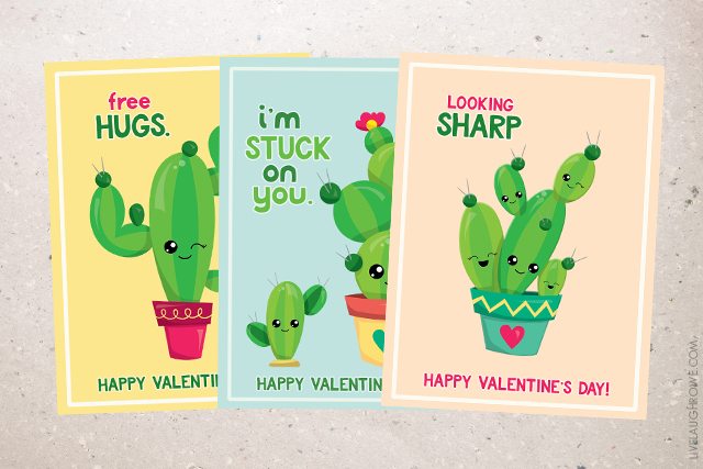 I'm stuck on you, friend! One of three fun (and free) printable cactus valentines. livelaughrowe.com