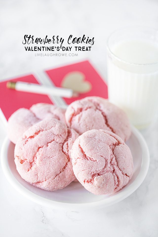 Delicious Strawberry Cookies -- that are great for Valentine's Day or a summer picnic. Keep this recipe in your back pocket, it's a real treat! livelaughrowe.com