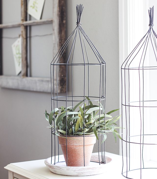 A Touch of Farmhouse Charm. Easy DIY Projects to Add a Warm and Rustic Fell to Any Room. This wire cloche is one of the lovely projects found in the book. livelaughrowe.com