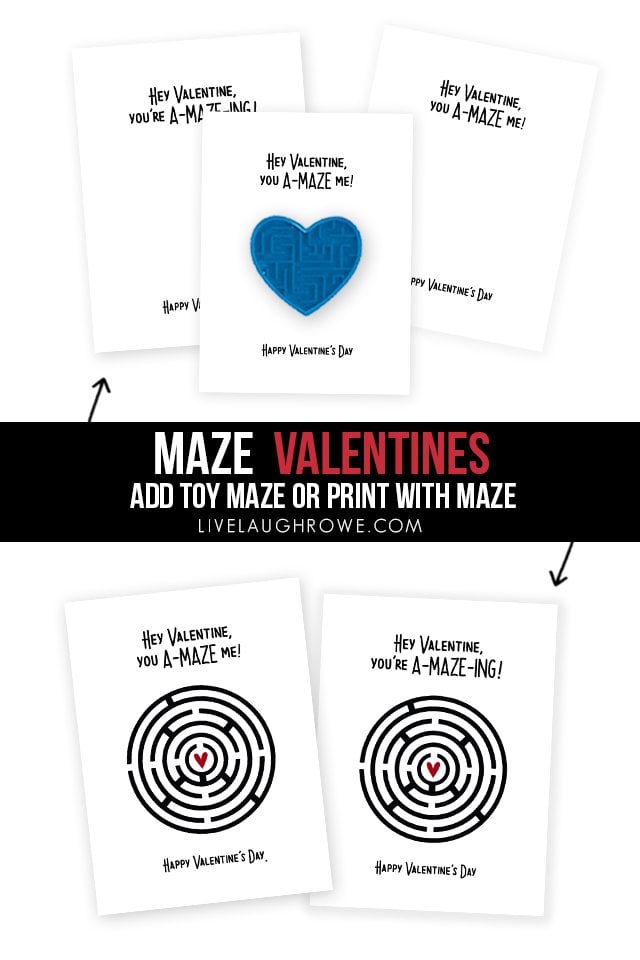 Fun Maze Printable Valentines TWO WAYS -- add toy maze or print valentine with maze! livelaughrowe.com