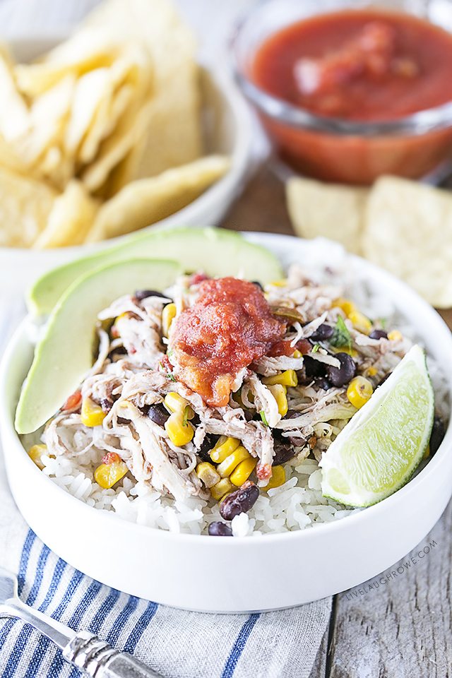 Your taste buds will thank you for this delicious goodness! Whip up this Chicken Burrito Bowl in your slow cooker and just add rice! livelaughrowe.com