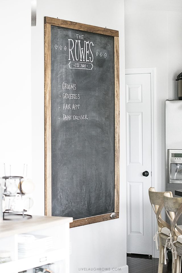 Awesome Oversized Chalkboard! Hanging in a kitchen, use for menu planning, reminders, grocery list and more. livelaughrowe.com