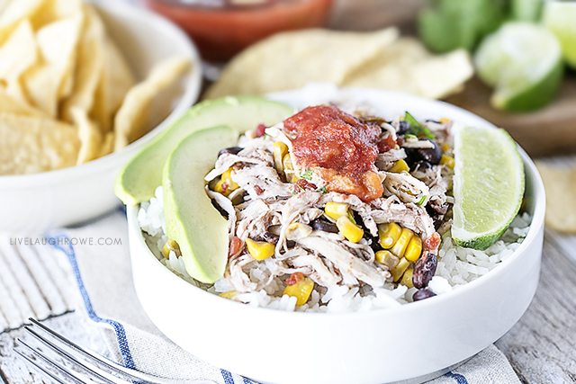 Your taste buds will thank you for this delicious goodness! Whip up this Chicken Burrito Bowl in your slow cooker and just add rice! livelaughrowe.com
