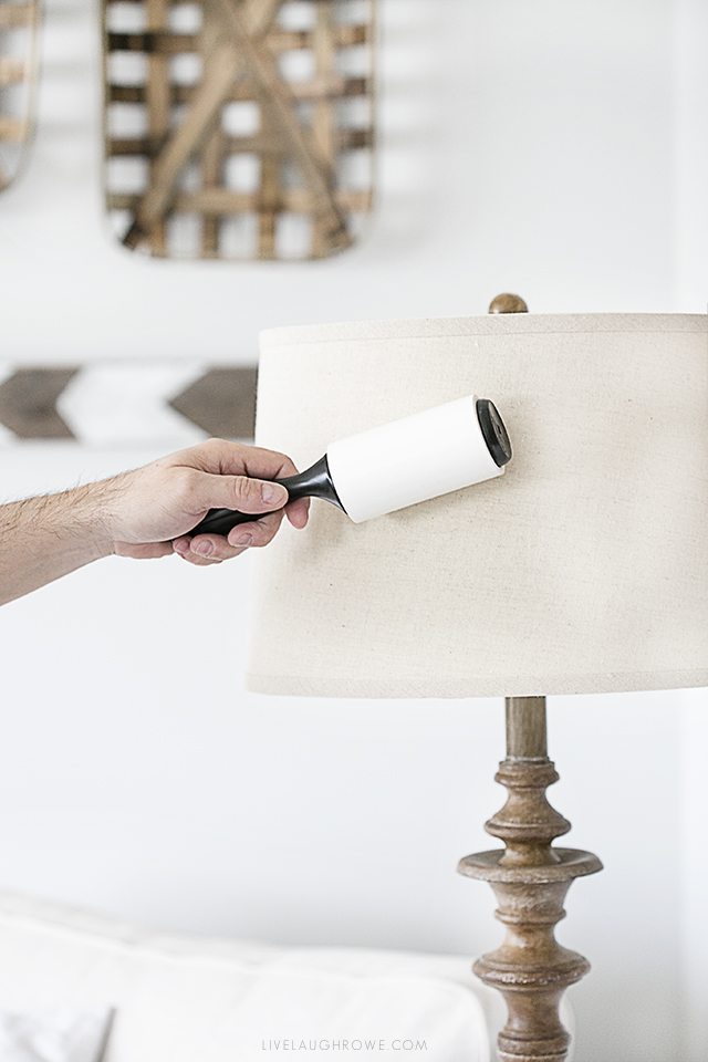 Great tip!! Use a lint roller to remove dust on your fabric lampshades. livelaughrowe.com