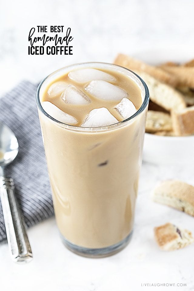 Homemade iced coffee that is perfectly flavored with light cream and light sugar. Grab the recipe at livelaughrowe.com