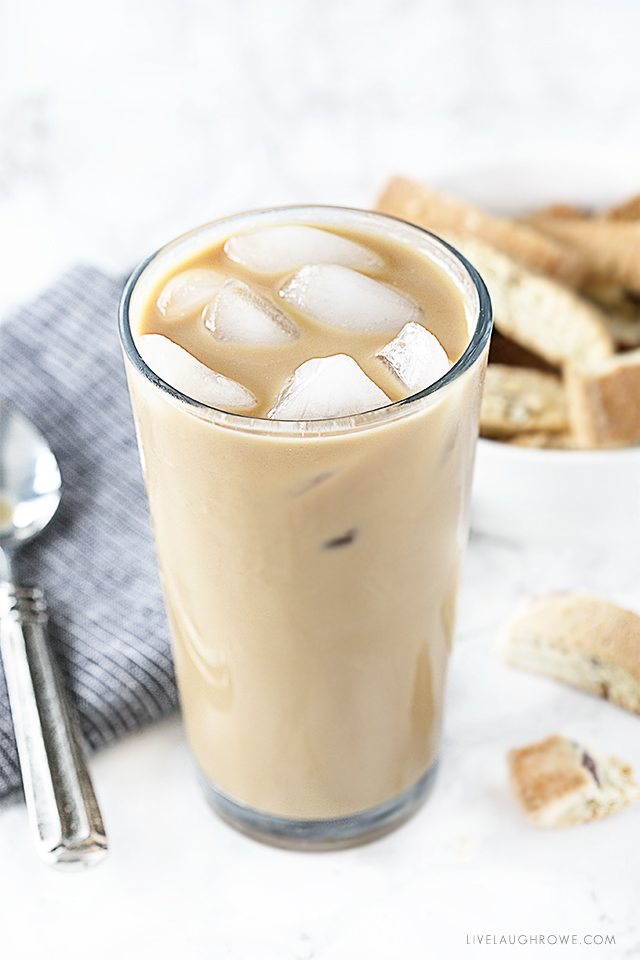 Homemade iced coffee that is perfectly flavored with light cream and light sugar. Grab the recipe at livelaughrowe.com