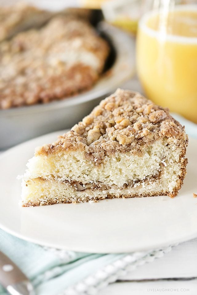 Amazing Sour Cream Crumb Cake that will delight your guests and makes a great surprise dish for the family. Recipe at livelaughrowe.com
