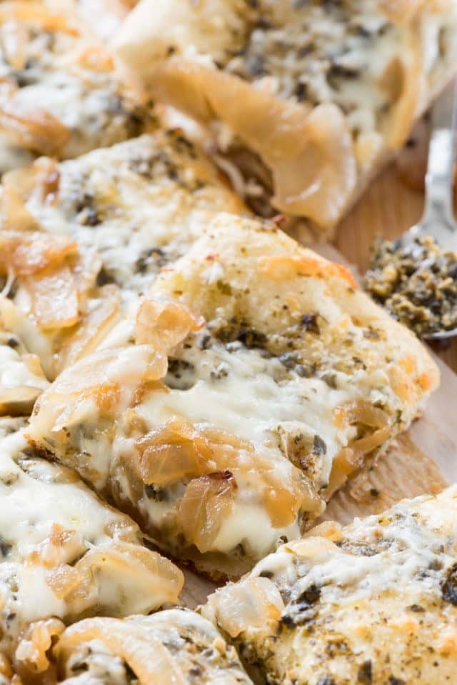 Father's Day BBQ Party Ideas. Caramelized Onion Pesto Flatbread