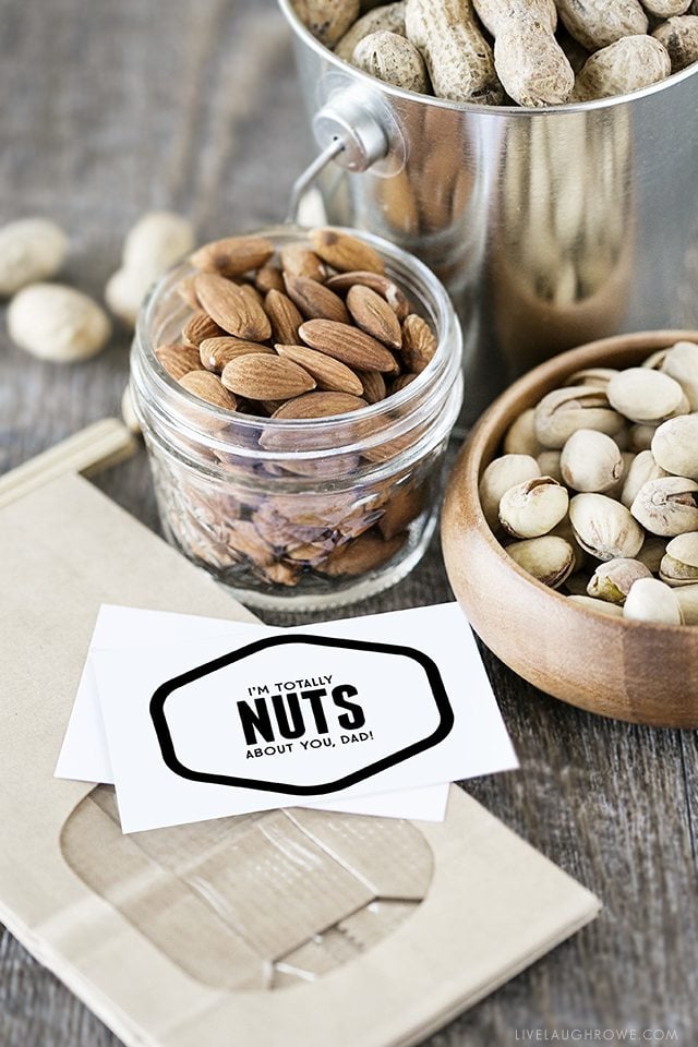 Fun 'Nuts About You' printables -- lots of options too! Find one for Father's Day, Valentine's Day or just because. Go NUTS! livelaughrowe.com