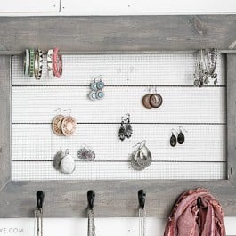 DIY Jewelry Organizer with a bit of farmhouse charm. Full tutorial at livelaughrowe.com