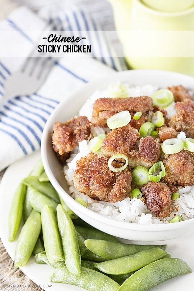 Chinese Sticky Chicken. This recipe is a perfect medley of flavors when paired with soy sauce, and chopped scallions. Recipe at livelaughrowe.com